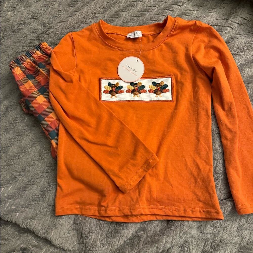 Kids Long Sleeve Orange Shirt with Embroidered Motif